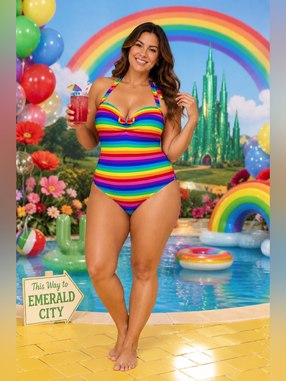 #S47 A & B Vibrant rainbow stripes one piece - XXL